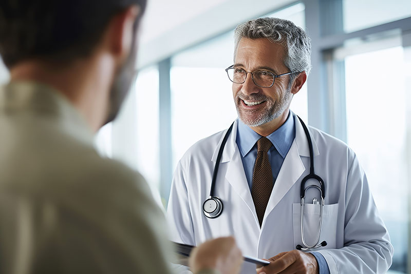 a doctor listens to a client in a partial hospitalization program