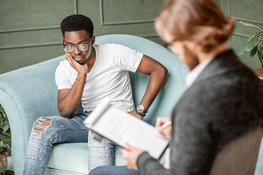Therapist and patient discuss MAT drugs