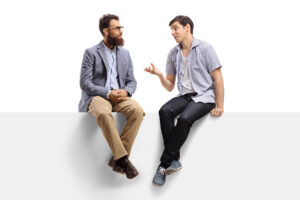 Two people discuss integrating trauma therapy into daily life